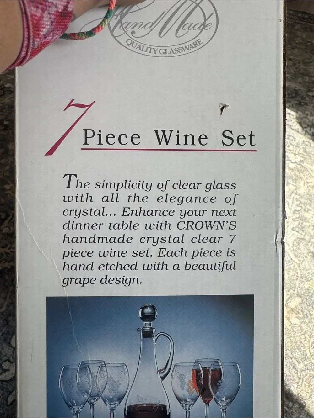 Crown Clear Etched 7-Piece Wine Glass and Decanter Set